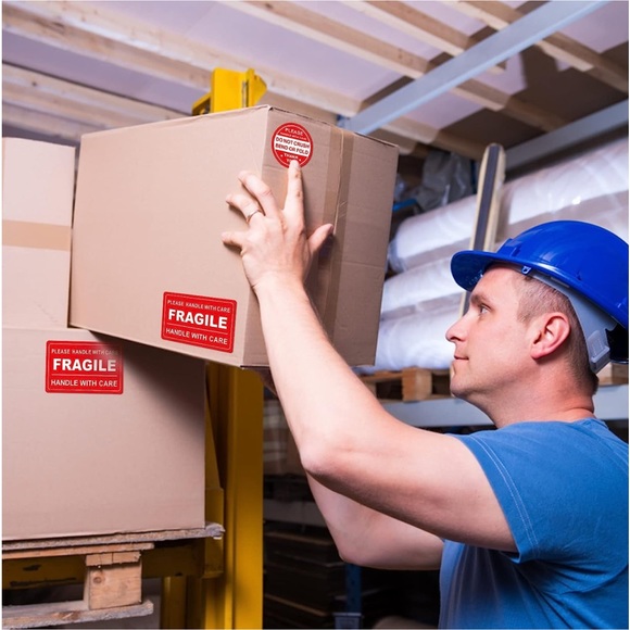 New 100 Pcs Handle With Care Fragile Circle Rectangle Packing Stickers - Picture 9 of 15